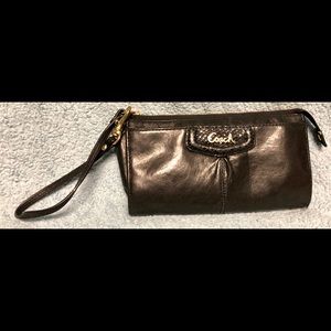 Black leather Coach wristlet LG